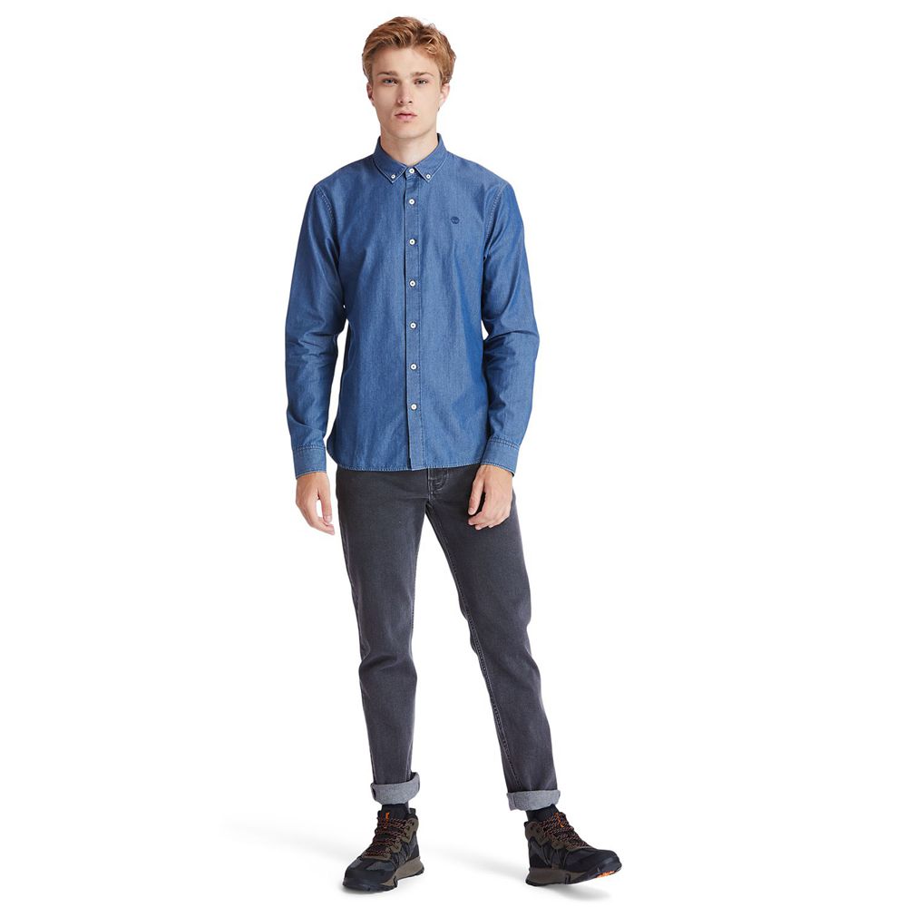 Camisa Masculino - Timberland Mumford River Slim-Fit Chambray - RSVCU8543 - Azuis